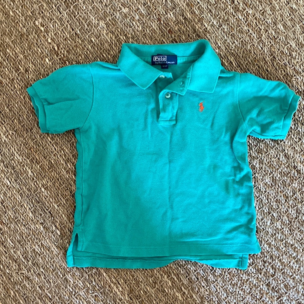 POLO by Ralph Lauren teal tee with tangerine 🍊 polo logo 3T